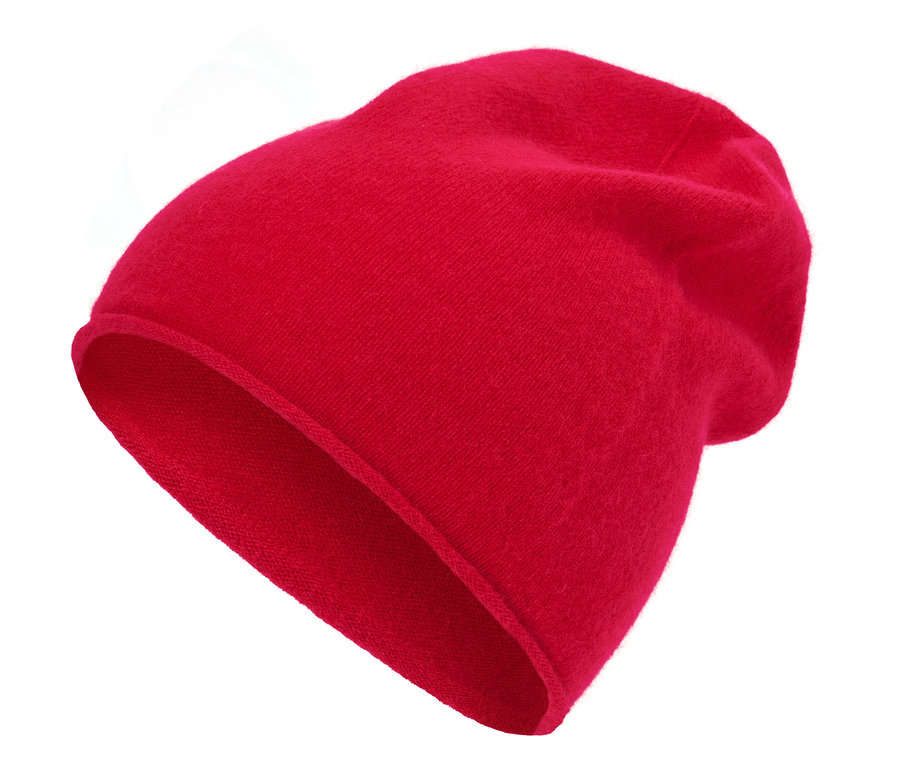 Bonnet rouge en cachemire.