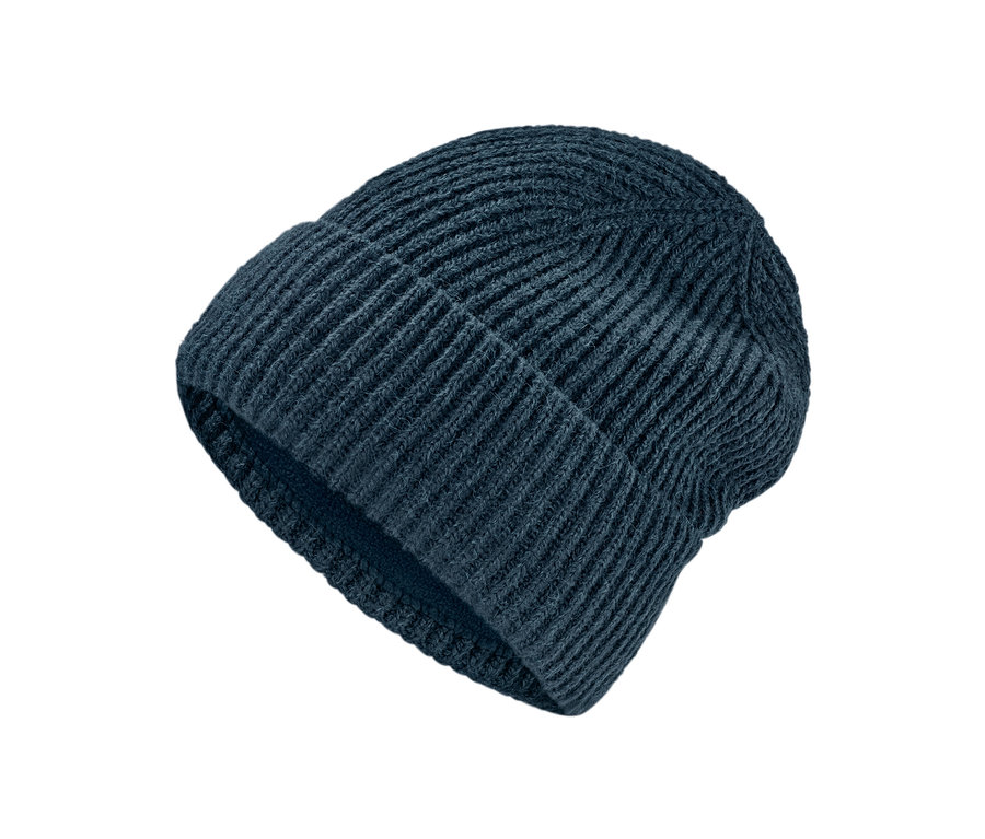 Bonnet en maille bleu.