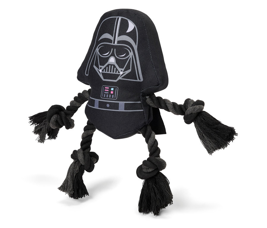 Jouet noir Darth Vader pour chien avec des membres en corde.