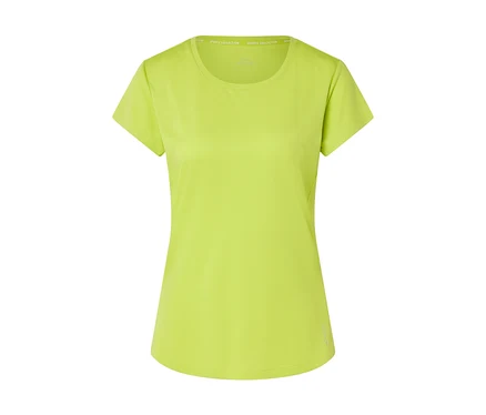 Un t-shirt de sport jaune néon est posé à plat.