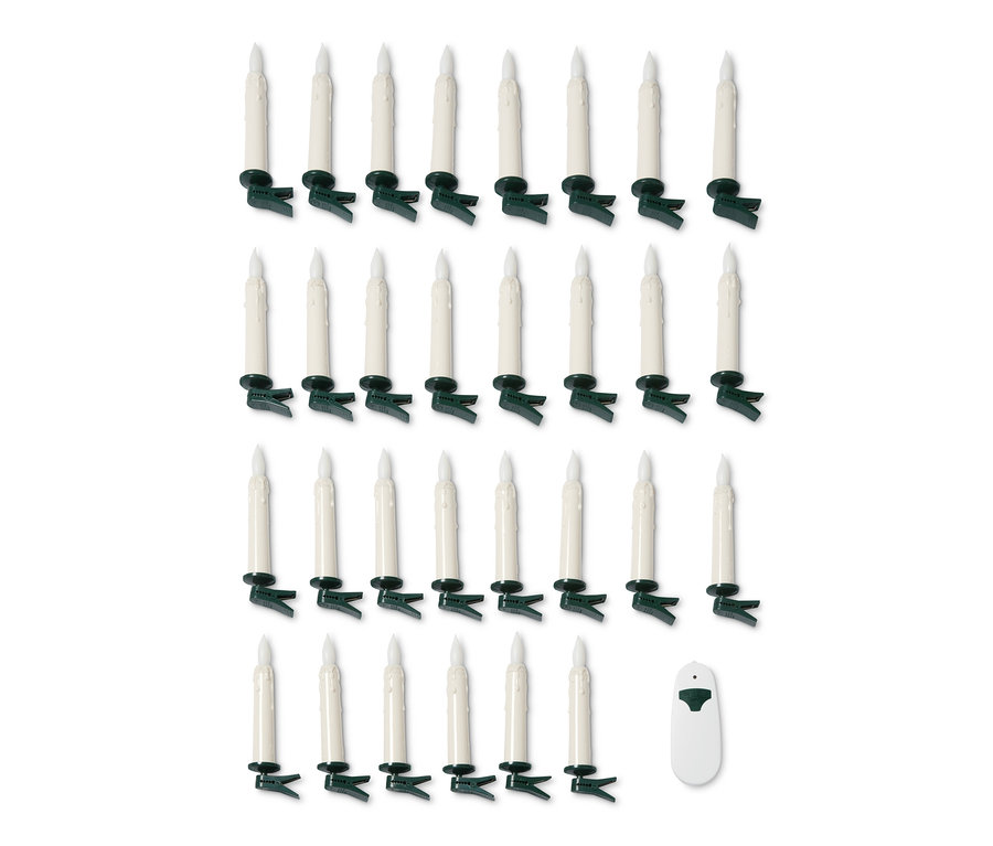 Quatre rangées de 30 bougies LED pour sapin de Noël avec clips et télécommande.