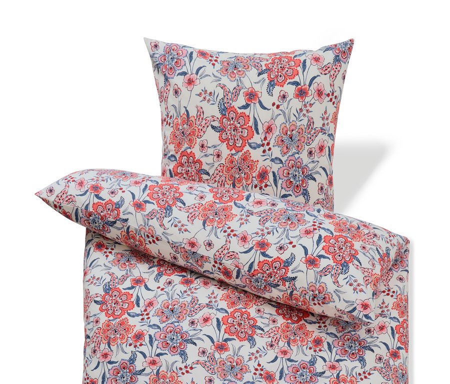 Parure de lit en renforcé crème, taille normale et grande taille, avec motif floral.