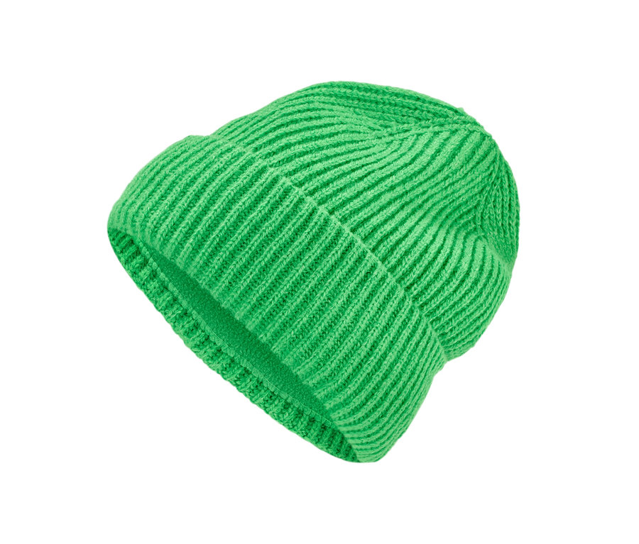 Bonnet en maille vert.