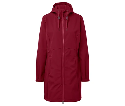 Veste bordeaux à capuche avec fermeture éclair.