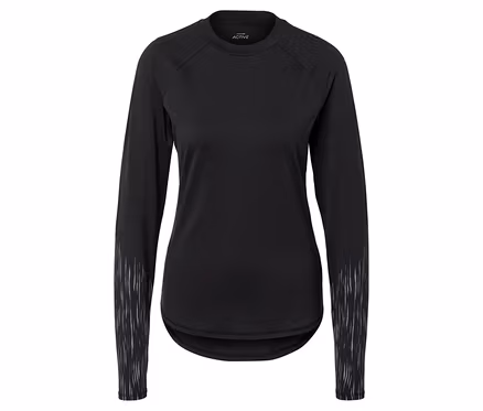 T-shirt noir à manches longues avec motif sur les manches.
