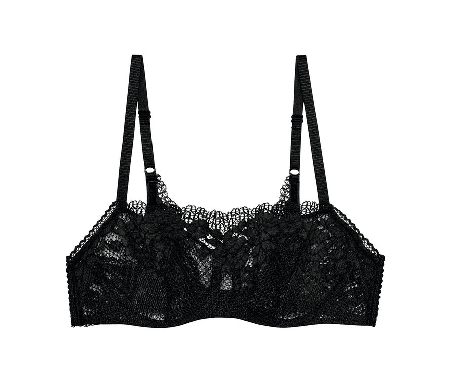 Soutien-gorge bandeau noir «
Nina
» Passionata avec dentelle sur fond blanc.