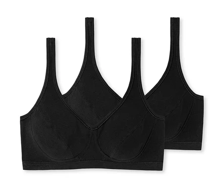 Deux brassières SCHIESSER à bonnets noires en coton bio.