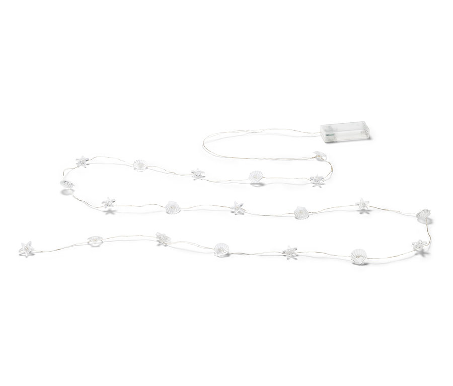 Micro-guirlande lumineuse LED « Coquillage » sur fond blanc.