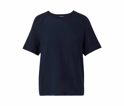 T-shirt en maille fine bleu marine.