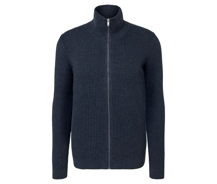 Veste en maille bleu marine chiné avec fermeture éclair.