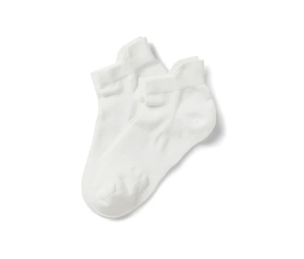 Deux paires de socquettes de sport blanches sont posées l'une sur l'autre.