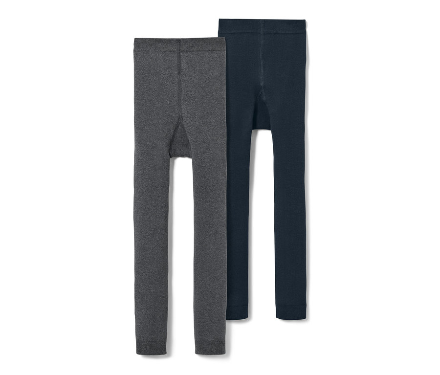 Deux paires de leggings thermiques, bleu et gris.