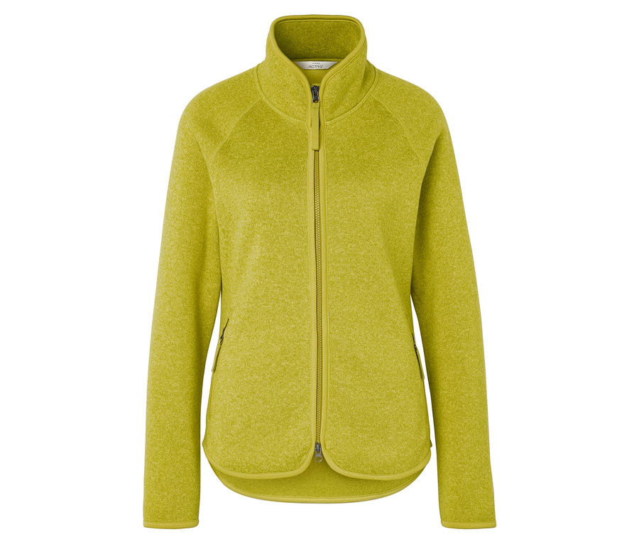 Veste en polaire jaune-vert avec fermeture éclair et col.