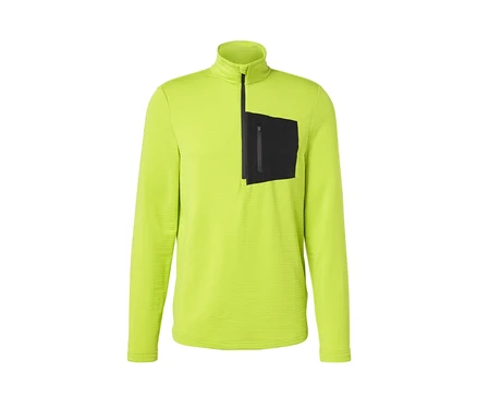 T-shirt fonctionnel outdoor vert citron à manches longues avec poche poitrine noire.