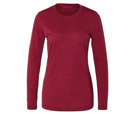 T-shirt technique rouge à manches longues et col rond, en laine mérinos.