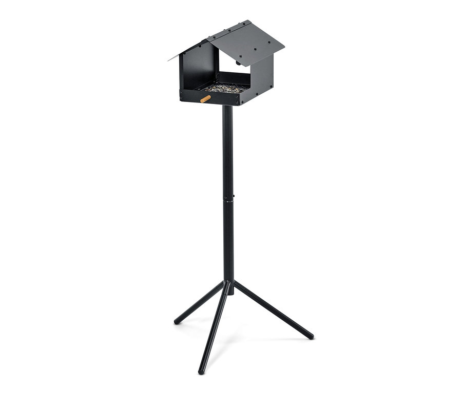 Mangeoire pour oiseaux noire, pied inclus.