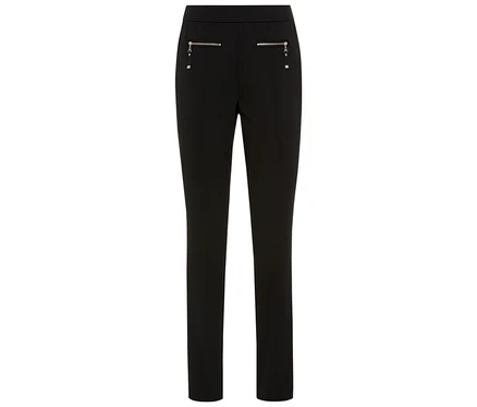 Pantalon Olsen noir, slim, avec poches zippées sur le haut.