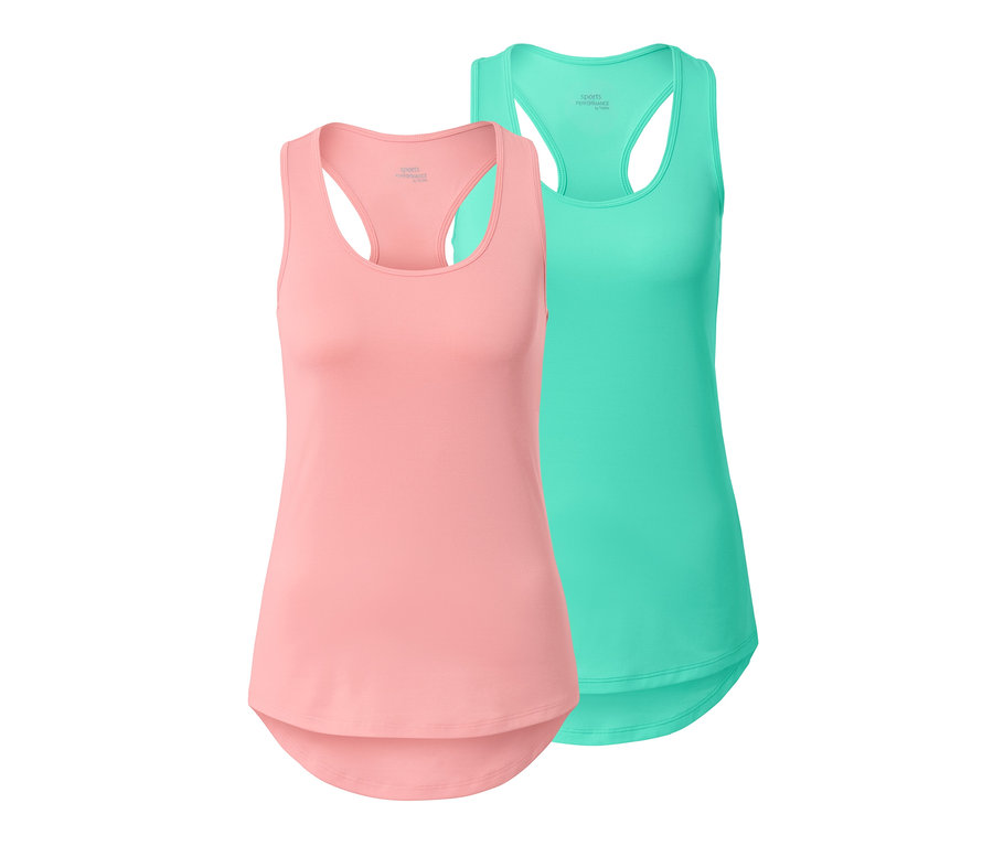 Deux tops fonctionnels : un saumon et un vert menthe.