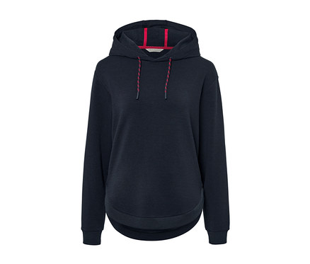 Pull à capuche en sweat bleu marine.