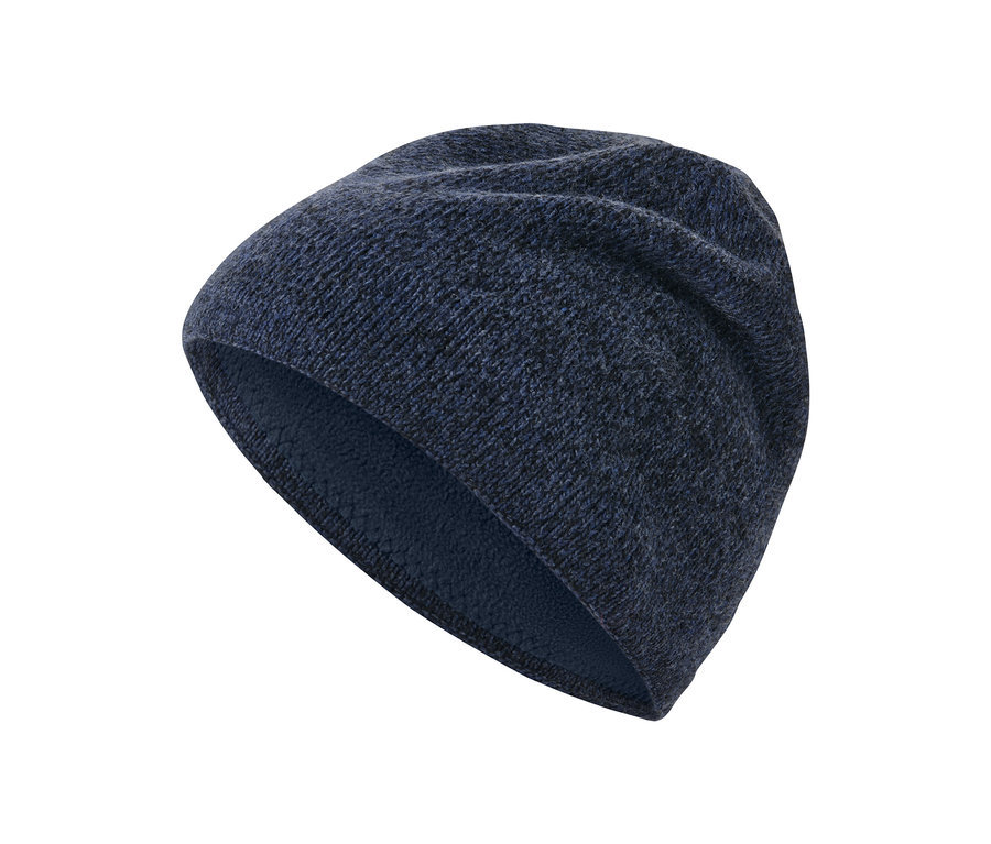 Bonnet en maille bleu foncé chiné.