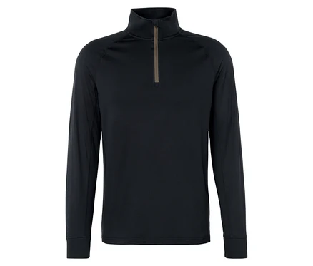 T-shirt noir à manches longues avec fermeture éclair au niveau du col.