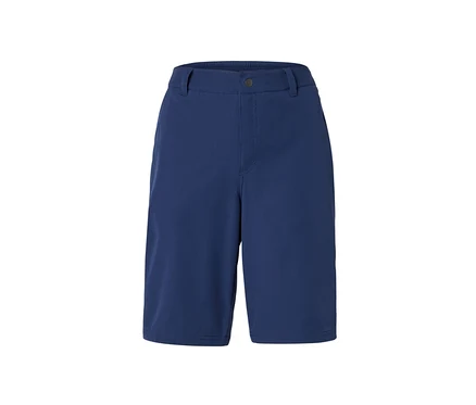 Short technique en softshell bleu sur fond blanc.