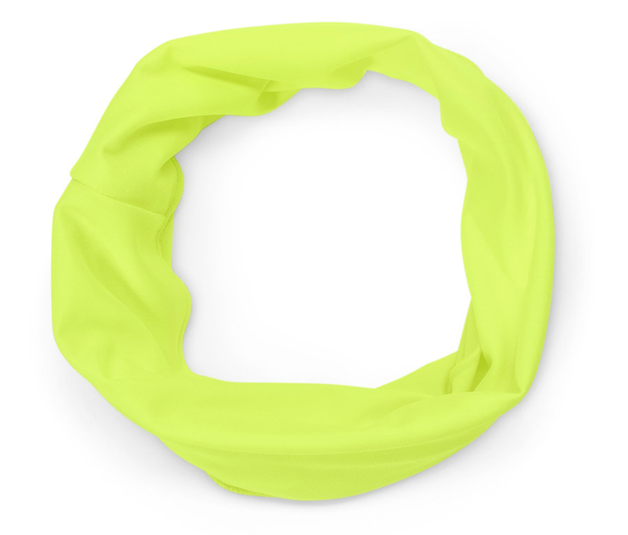 Foulard tubulaire jaune sur fond blanc.