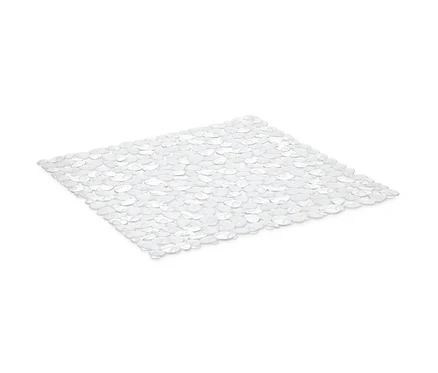 Tapis de douche carré transparent.