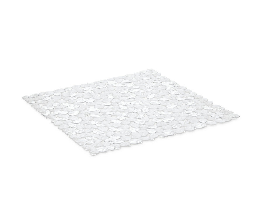 Tapis de douche carré transparent.