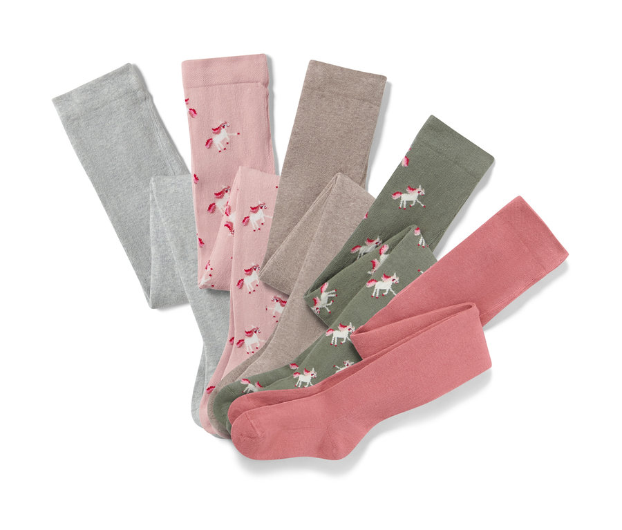 Cinq paires de collants en coton, motif rhinocéros.