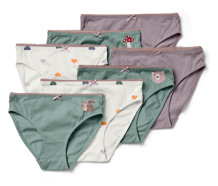 Un ensemble de six culottes de différentes couleurs et motifs.