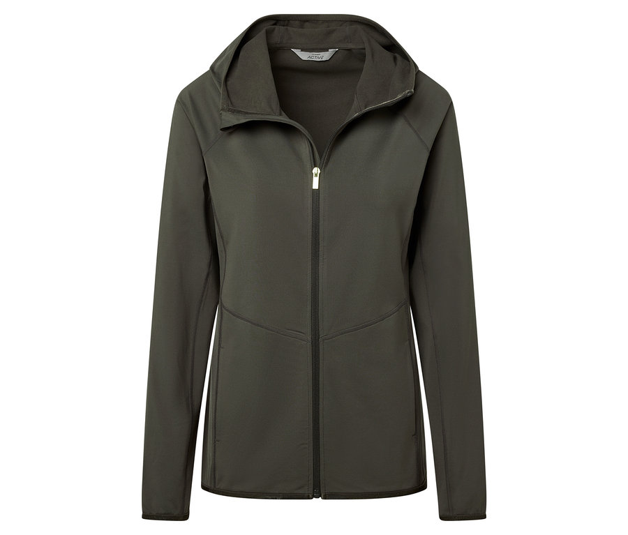 Veste de sport verte avec fermeture éclair et capuche.