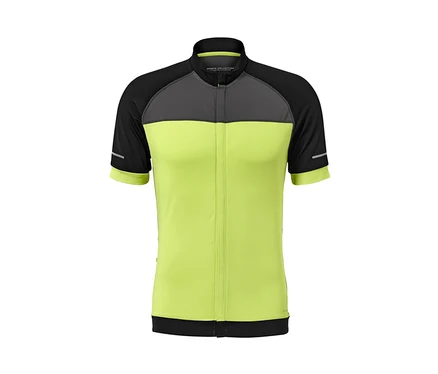 Maillot de cyclisme vert avec manches noires et empiècement d'épaule gris.