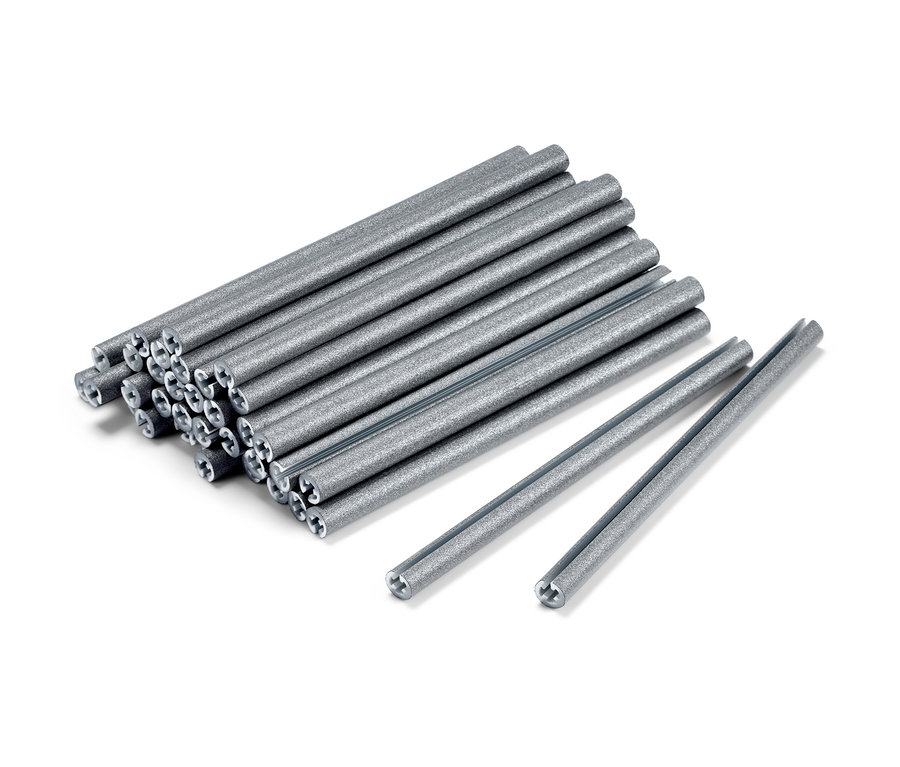 36 réflecteurs de rayons sont disposés sur un fond blanc.