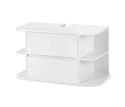 Meuble sous vasque blanc avec deux tiroirs.