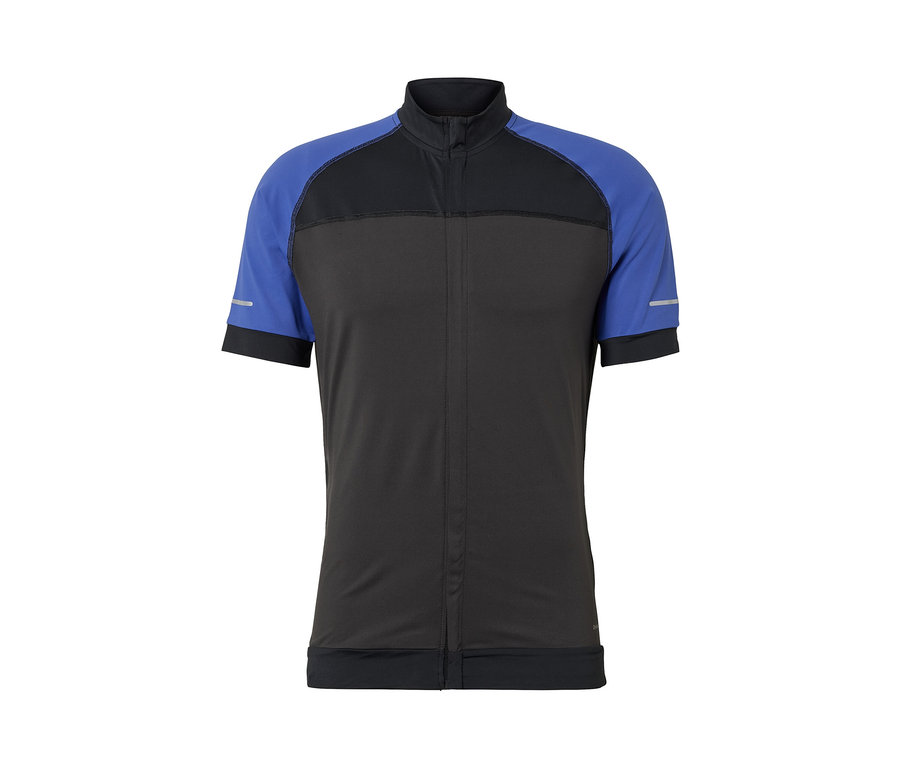 Maillot de cyclisme bleu à manches courtes.