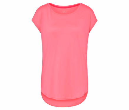 Détail d'un t-shirt rose à manches courtes pour femmes.