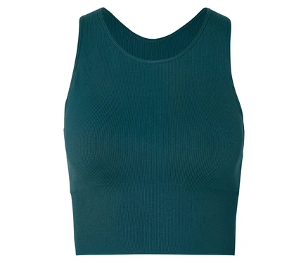 Débardeur côtelé, sans manches, bleu-vert foncé sur fond blanc.