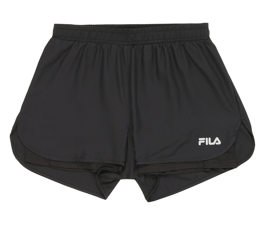 Shorts de sport noirs pour femmes FILA, vue de face.