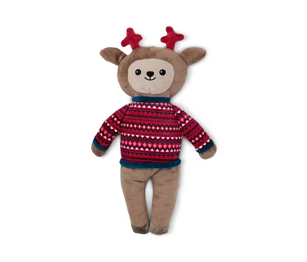 Jouet en peluche pour chien «
Renne
» allongé sur fond blanc.