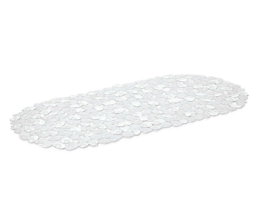 Un tapis de baignoire transparent avec des ventouses.