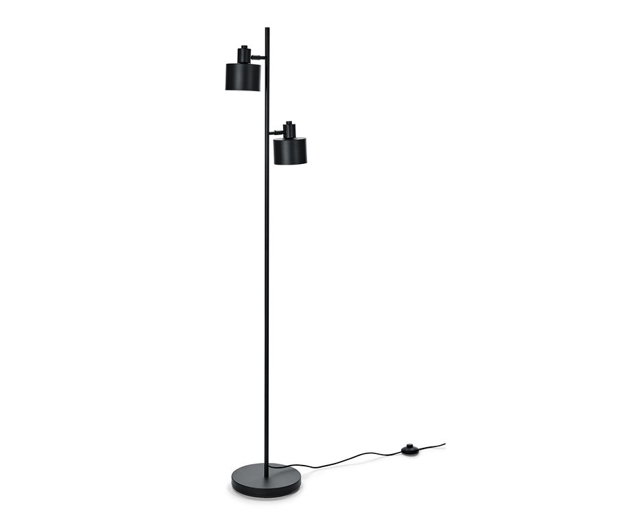 Lampadaire noir avec deux abat-jour.