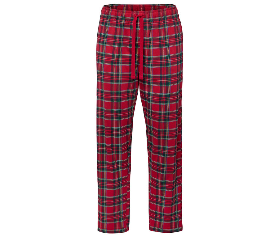 Un pantalon de pyjama rouge à carreaux avec cordon de serrage.