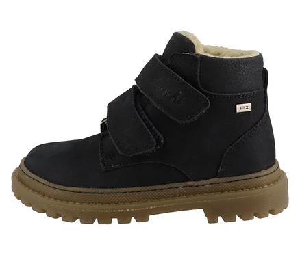 Botillons marine LURCHI « Daniele-TEX » avec semelle marron et fermeture velcro.