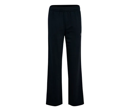 Le pantalon de survêtement HUMMEL pour femme en noir est posé sur un fond blanc.