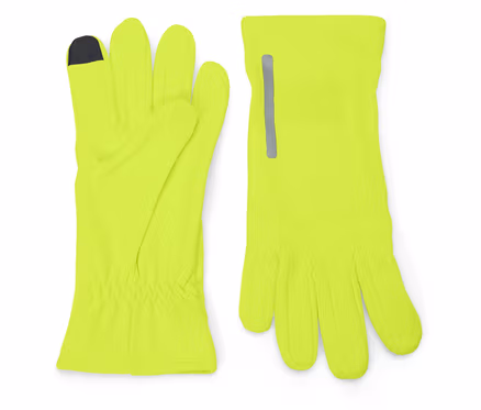 Deux gants jaune néon, l'un déployé et l'autre plié.