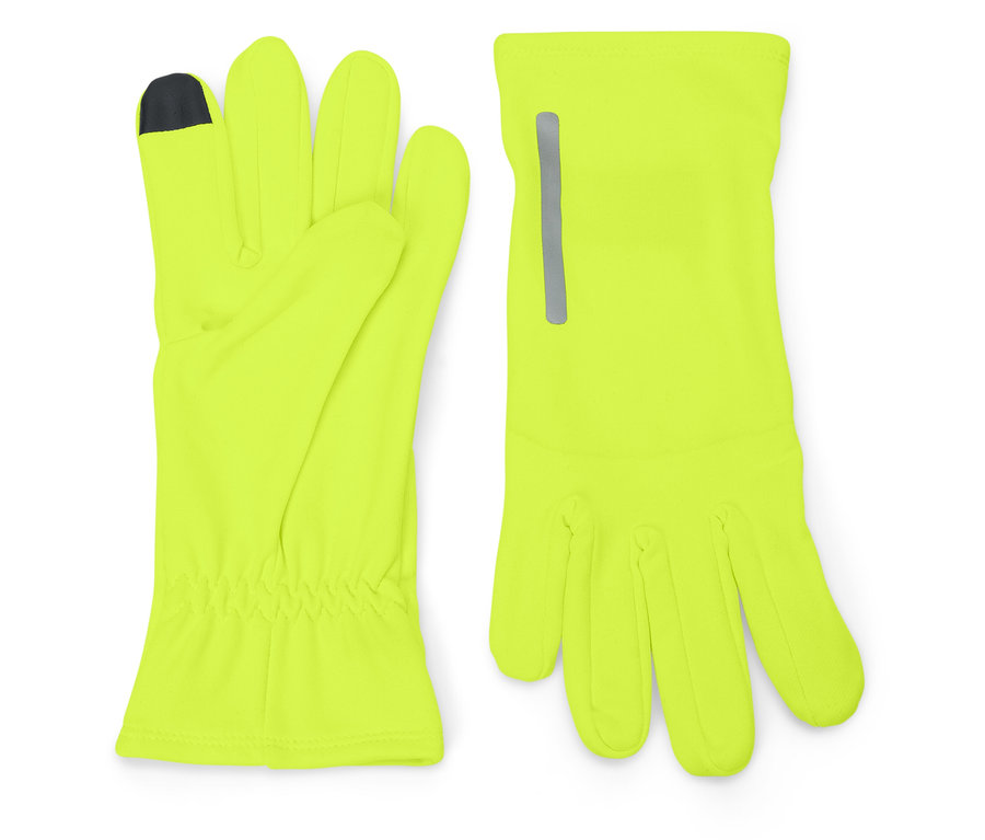 Deux gants jaune néon, l'un déployé et l'autre plié.