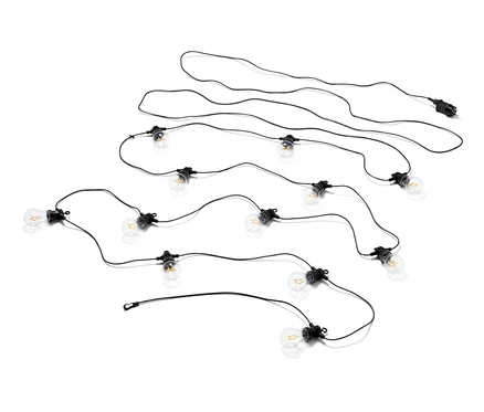 Deux guirlandes lumineuses avec ampoules LED à filament et câble noir sur fond blanc.