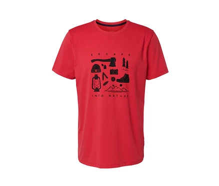 T-shirt imprimé rouge avec un motif nature.