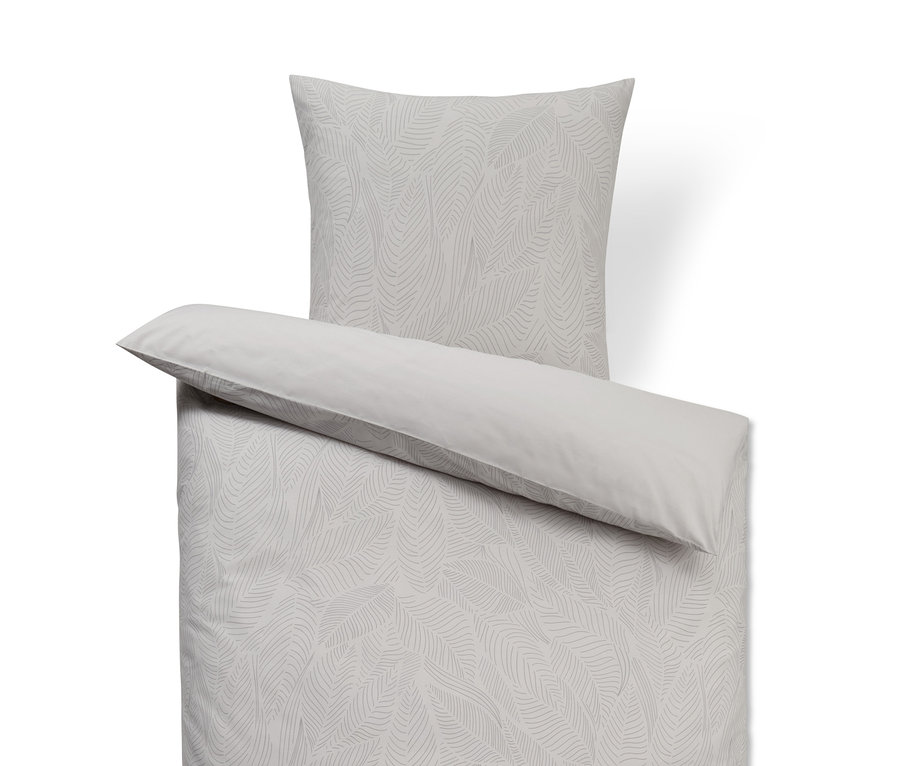 Parure de lit en coton premium grise de taille standard avec motif de feuilles.